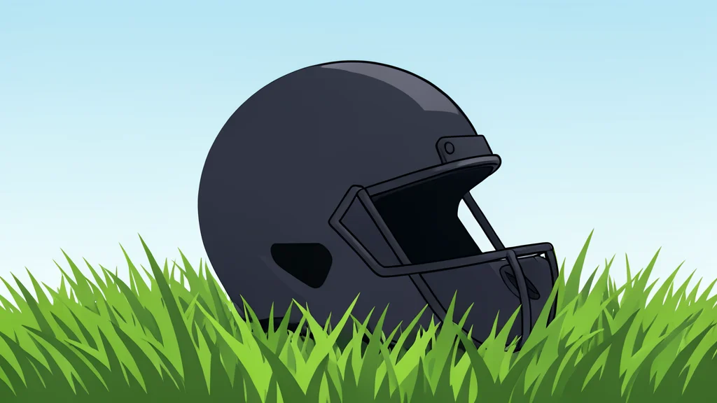 A football helmet resting on green grass