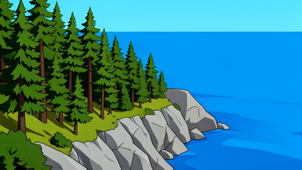 A dense pine forest on a rocky coastal cliff overlooking the blue Adriatic sea
