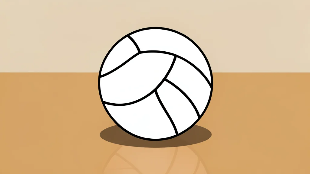 A white volleyball resting on a polished wooden gymnasium floor