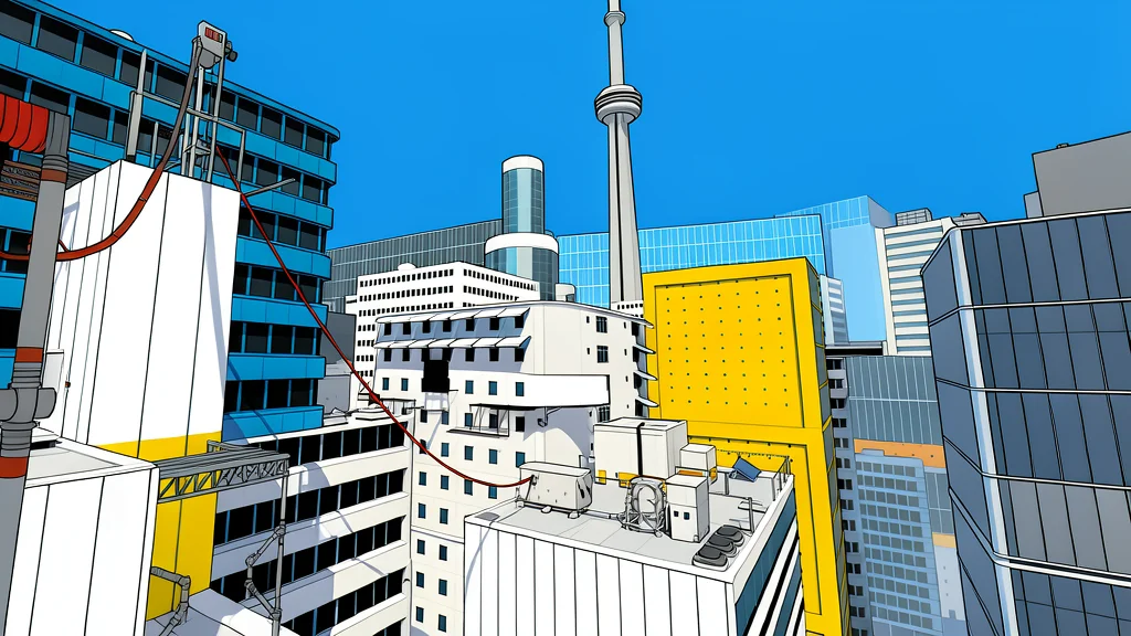 A silhouette of a runner moving across a white rooftop against a bright blue sky with red architectural accents.