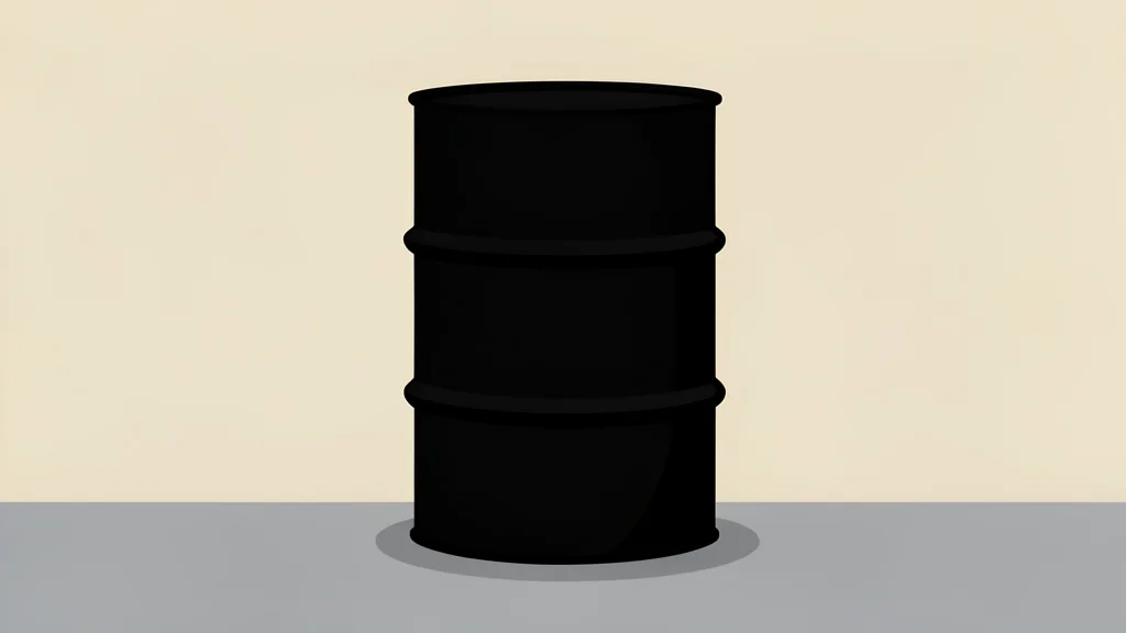 A single black oil barrel standing on a concrete surface