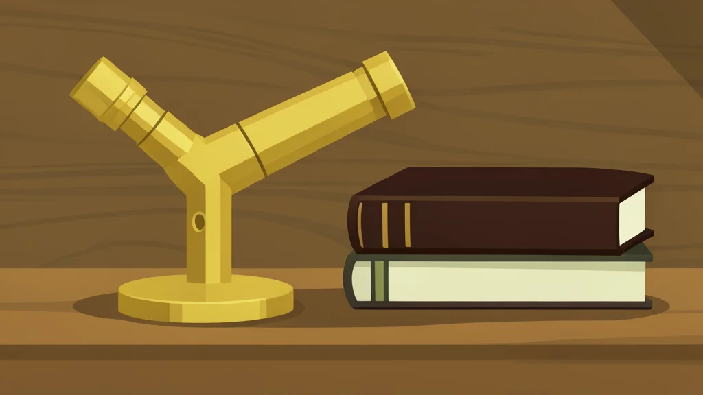 A vintage brass telescope resting on a wooden desk next to a stack of leather-bound ledgers