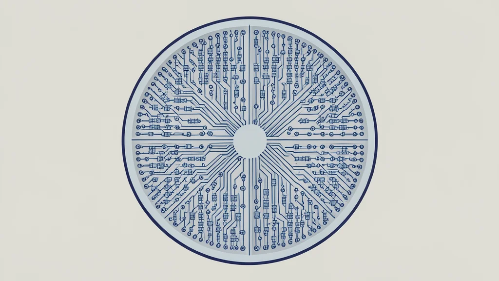 A close-up view of a silicon wafer with intricate circuit patterns