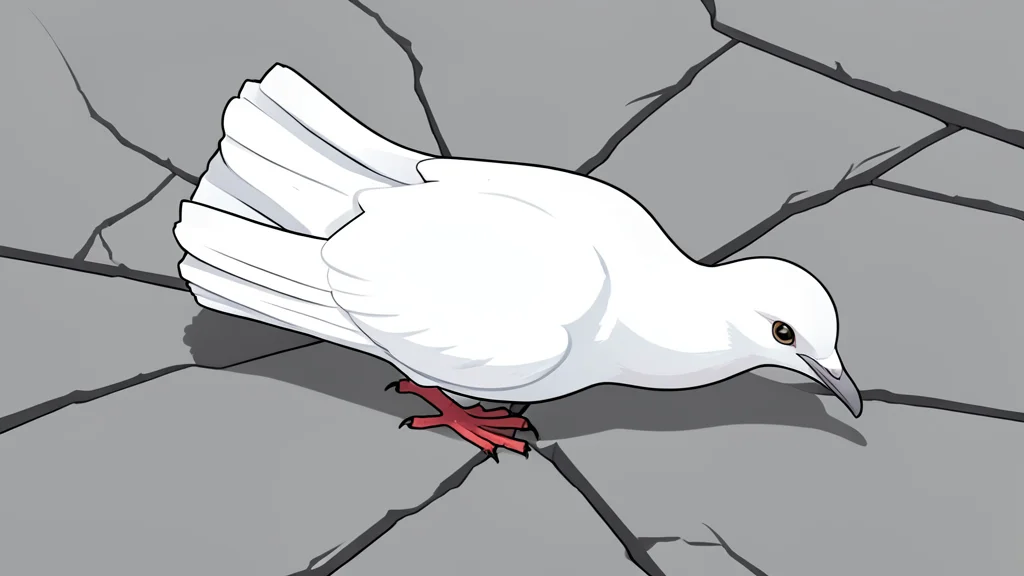 A broken white dove resting on a cracked stone surface