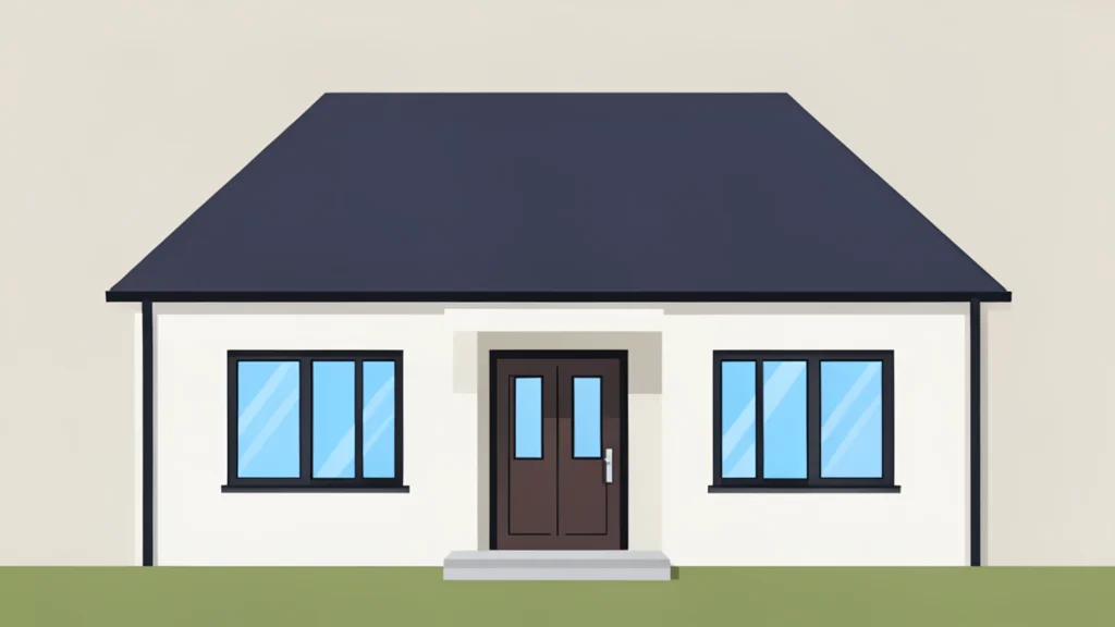 A modern single-family house exterior with a front door and windows