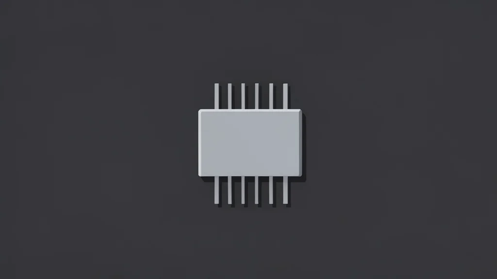 A small metallic electronic component with fine pins resting on a dark textured surface