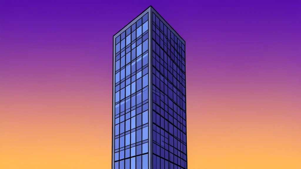A modern glass skyscraper reflecting the twilight sky