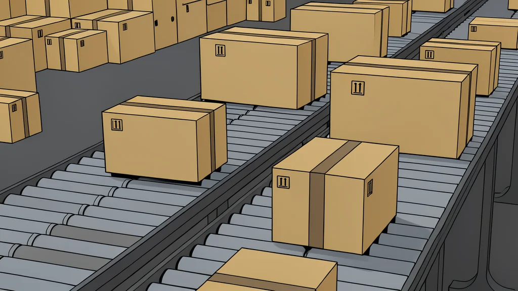 A roll of adhesive label stock resting on a wooden pallet in a warehouse