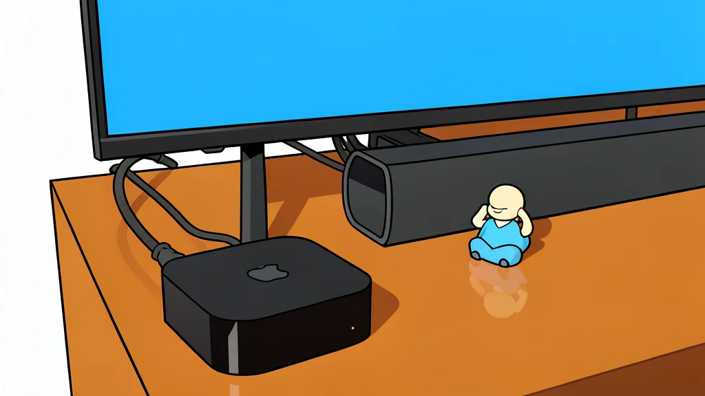 A black rectangular media streaming box connected by a thick black cable to a silver audio receiver