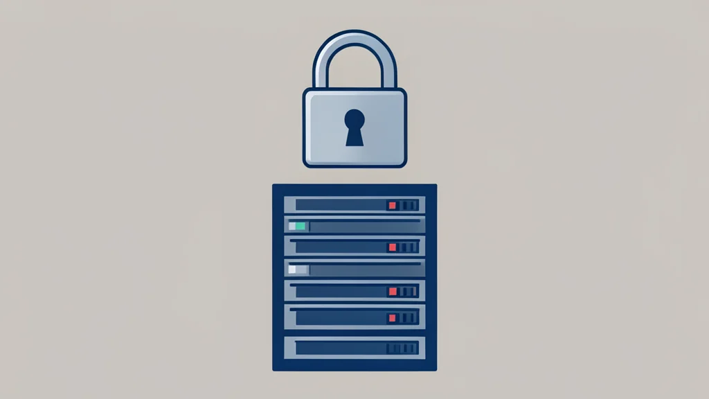 A digital lock icon floating above a server rack