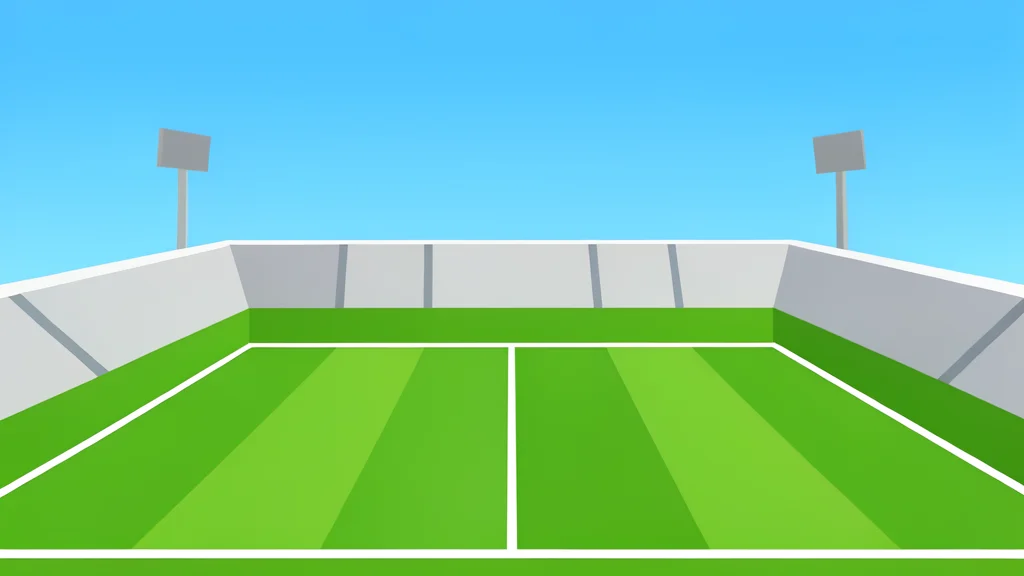 A large, open-air stadium with green turf and white yard lines under a clear sky