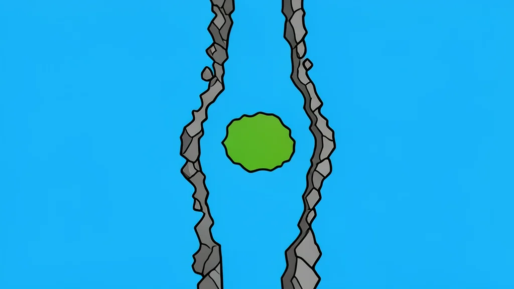 A narrow, rocky strait connecting two large bodies of water with a small island in the center