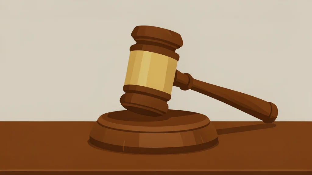 A large, ornate wooden gavel resting on a polished mahogany desk
