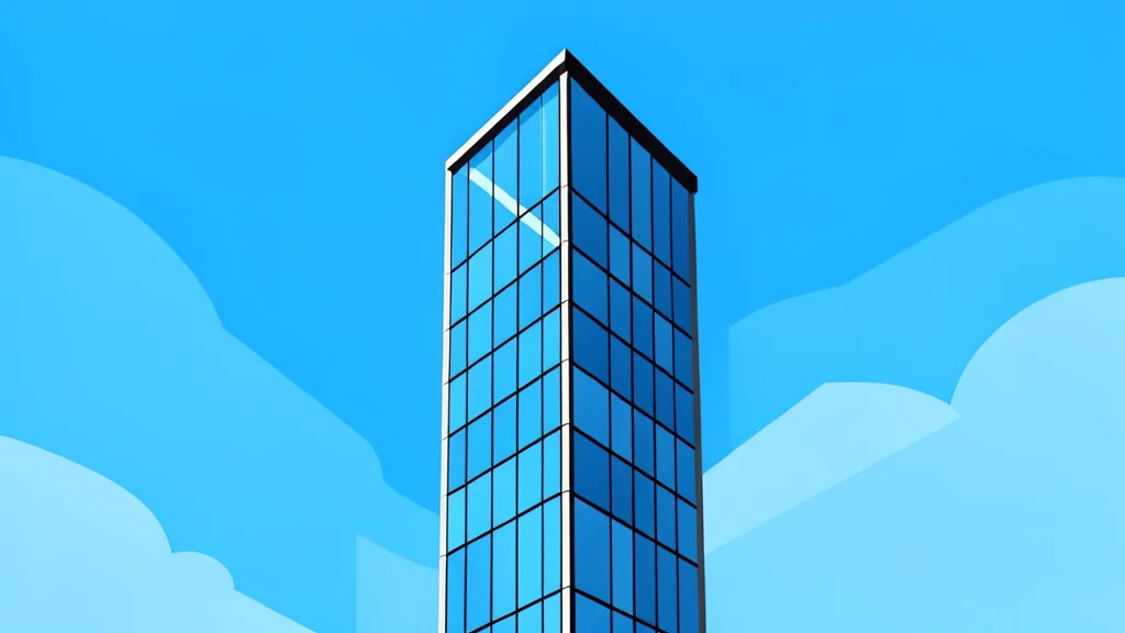 A modern glass skyscraper reflecting a clear blue sky