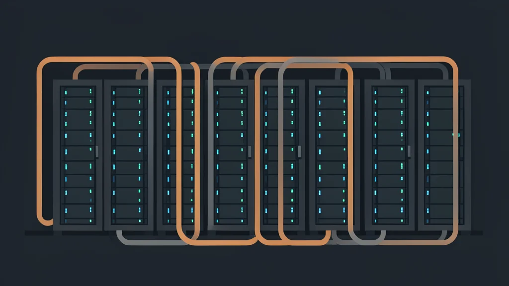 A server room with rows of blinking lights and cables