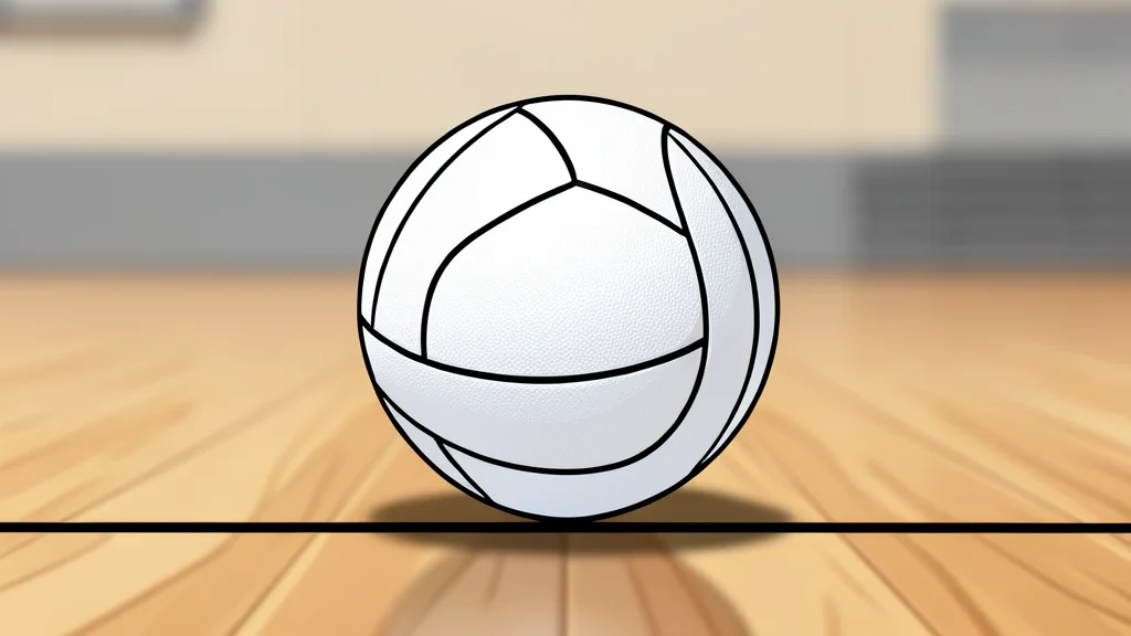 A white volleyball resting on a polished wooden gymnasium floor