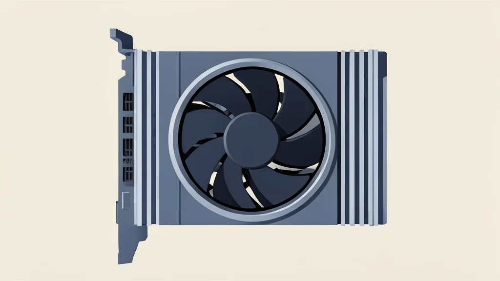 A stylized vector illustration of a graphics processing unit with a large cooling fan and metal fins, rendered in flat colors without any text or logos.