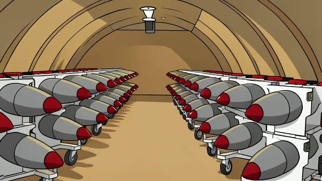 A row of large, cylindrical missile silos emerging from a flat, arid landscape under a clear sky