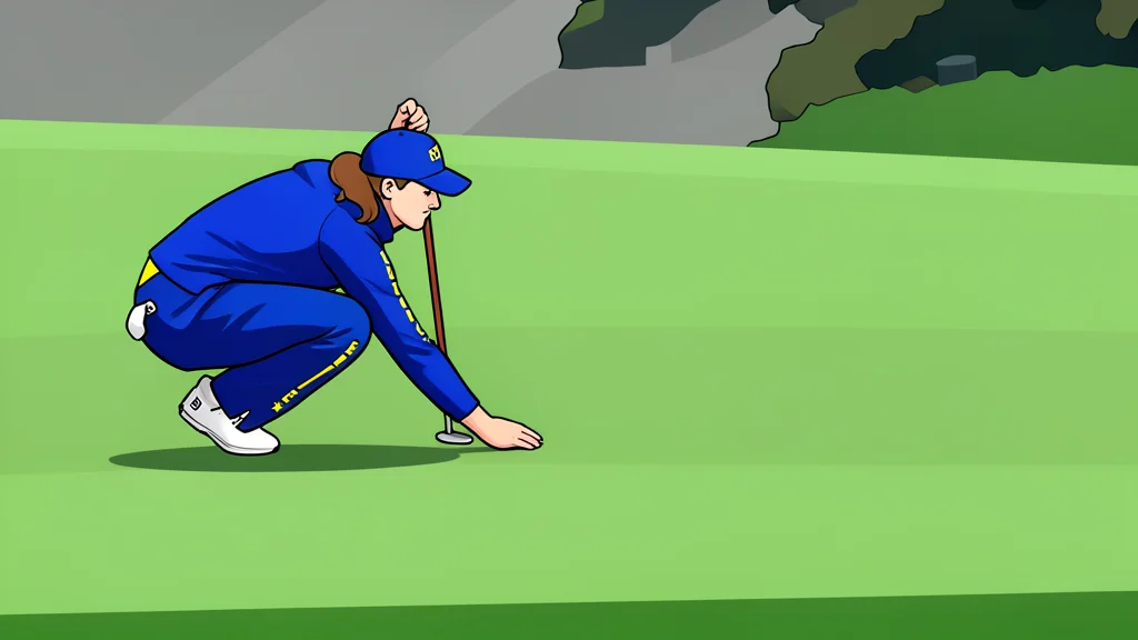 A golf green with a flagstick in the center and a golf ball resting nearby