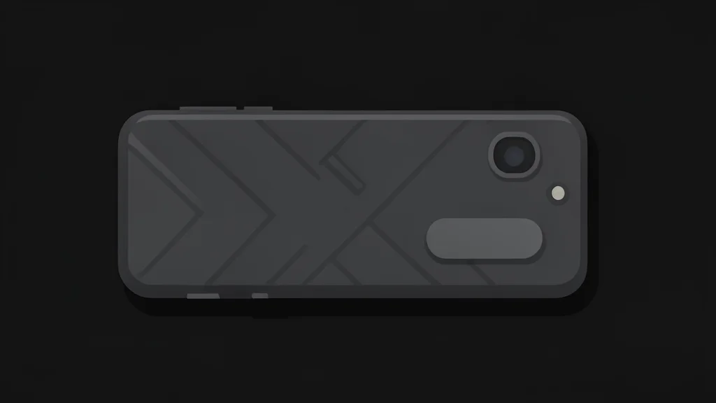 A sleek, dark smartphone with a textured back panel and prominent mechanical side buttons, resting on a matte black surface.