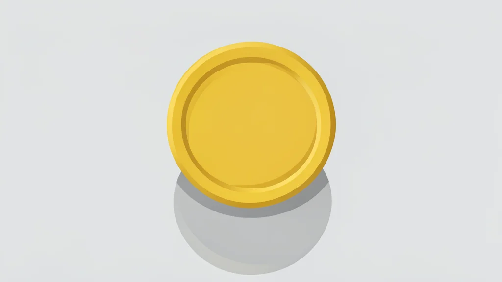 A digital coin resting on a reflective surface