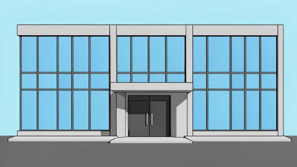 A modern laboratory building facade with glass windows and a concrete entrance