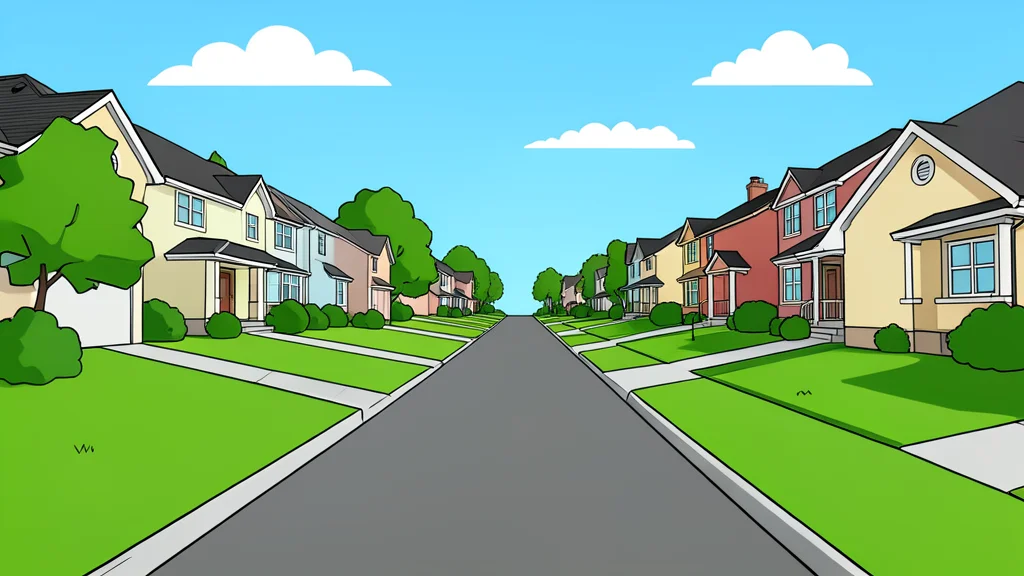 A quiet suburban street with detached houses and manicured lawns