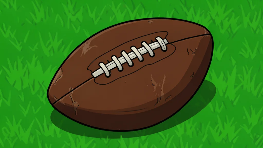 A solitary football helmet resting on green turf