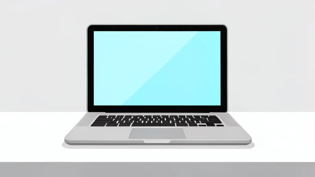 A sleek, modern laptop computer with a glowing screen sitting on a clean white desk