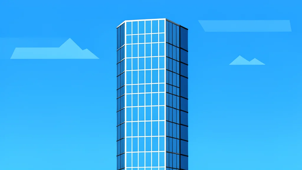 A modern glass skyscraper with a grid of reflective windows