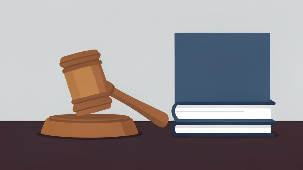 A polished wooden gavel resting on a dark table surface next to a neat stack of thick hardcover books.