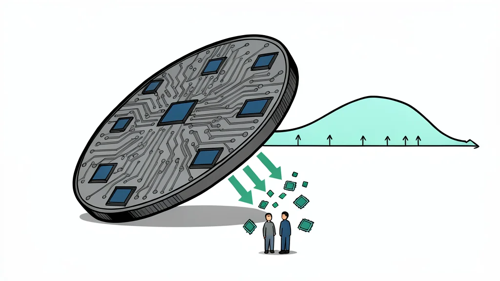 A close-up view of a silicon wafer with a grid of square chips