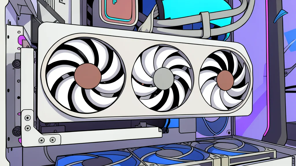 A green circuit board with a large black heat sink and cooling fans, sitting inside a computer case.