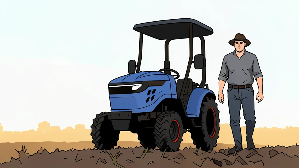 A large agricultural tractor with a flat panel array mounted on its roof, parked in a green field under a bright sun.