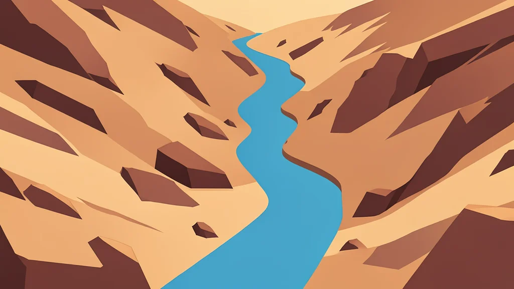 A narrow, winding waterway cutting through arid, rocky terrain