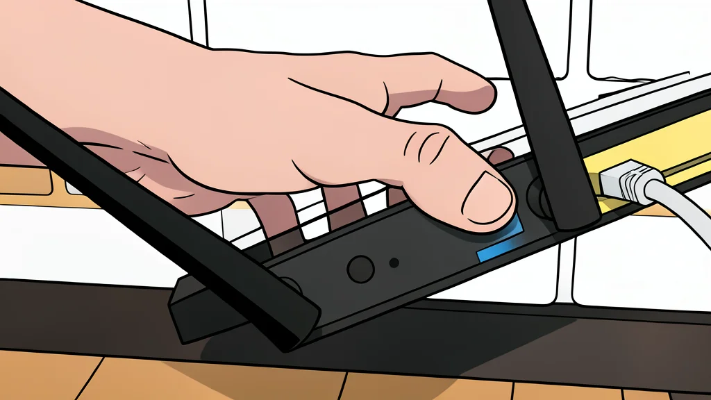 A white plastic network router with a small rectangular port on the back panel and a black cable plugged into it