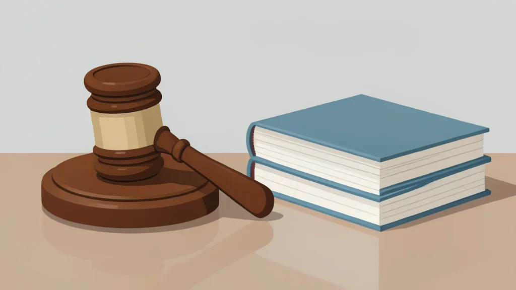 A wooden gavel resting on a polished table next to a stack of legal books