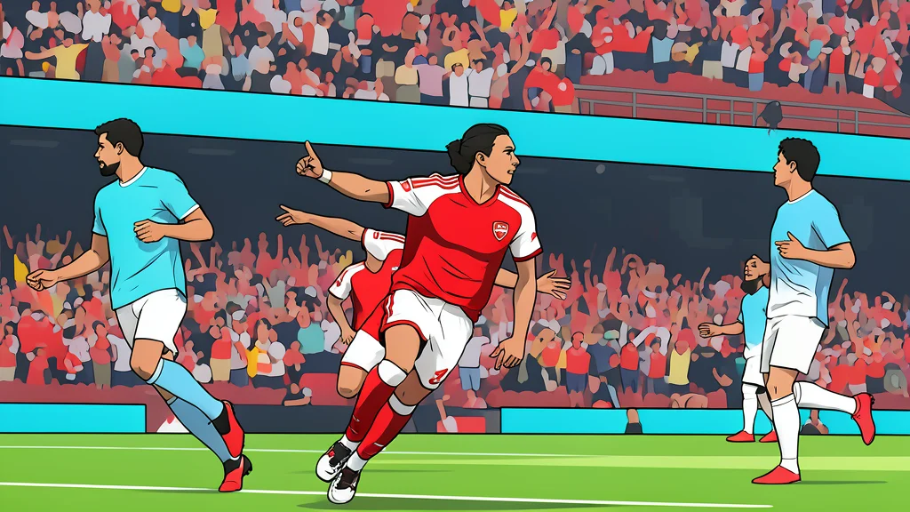 A flat vector illustration of a green football pitch with white boundary lines and a goal net in the background.