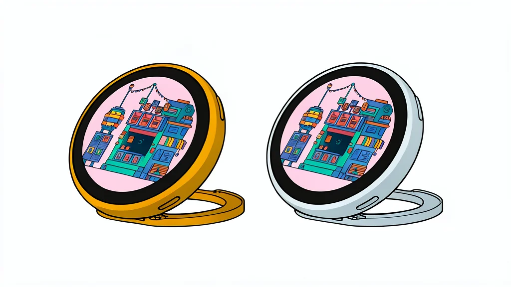 A small, circular electronic device with a glossy screen and a magnetic backing, resting on a flat surface.