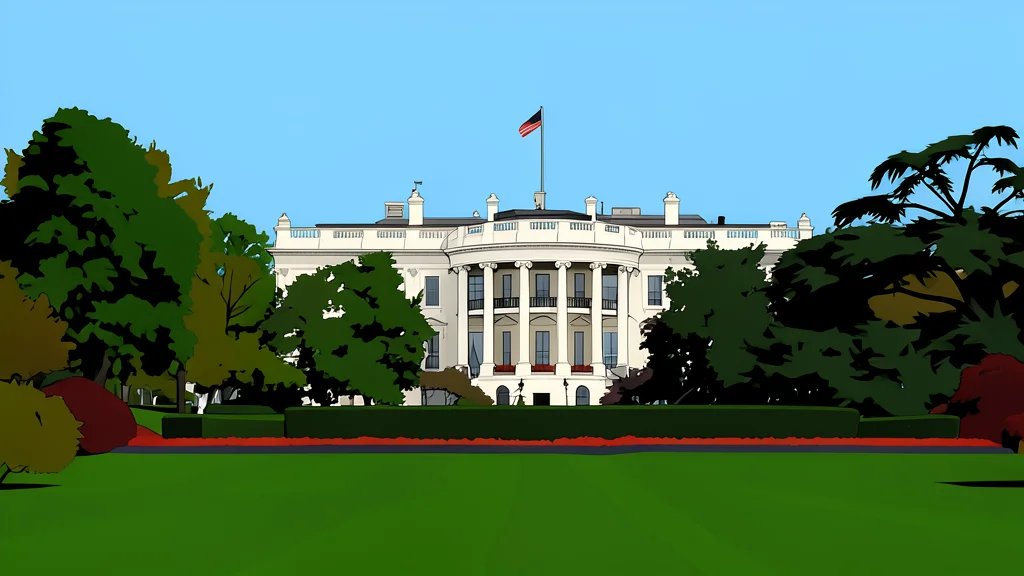 A white house with a flagpole in the background