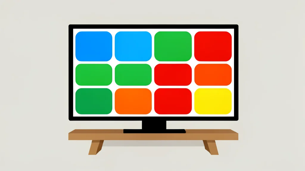 A flat-screen television displaying a grid of colorful rectangular tiles representing different streaming services
