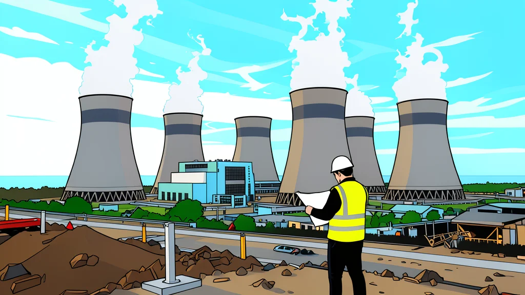 A large industrial cooling tower structure standing against a clear sky