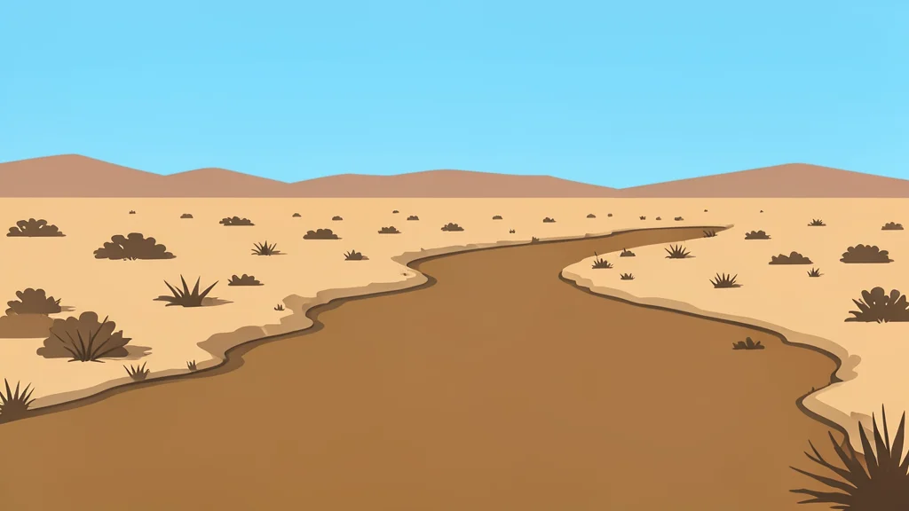 A wide river basin with muddy water flowing through a dry landscape