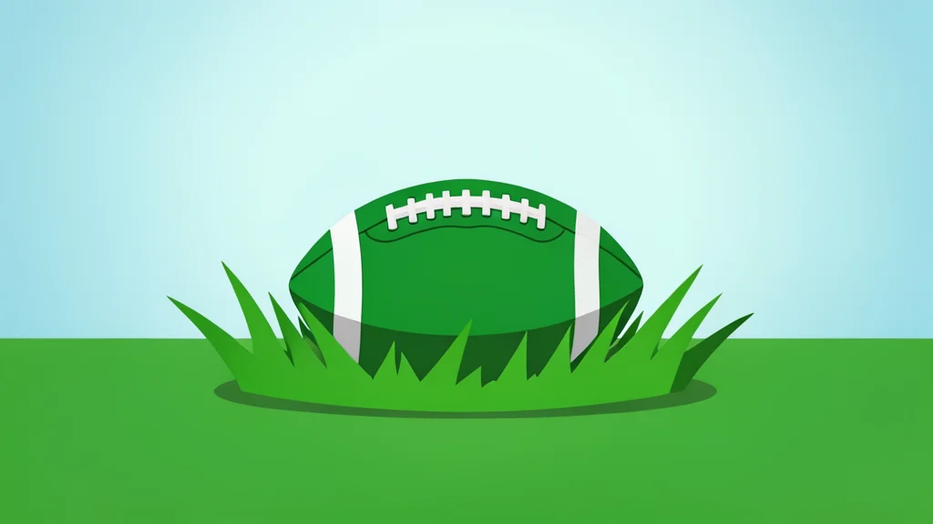 A green football resting on a grass field
