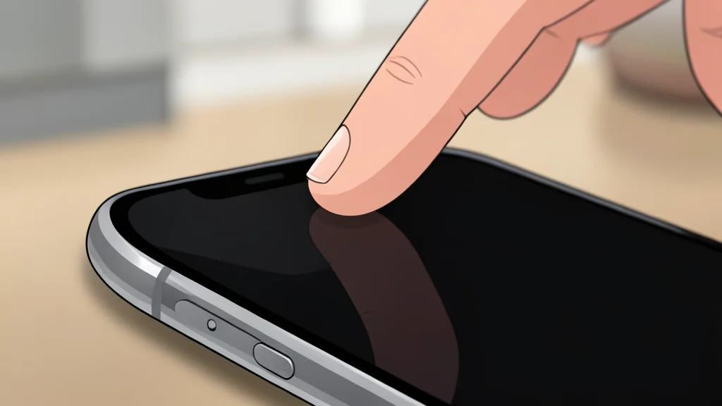 A stylized finger swiping down from the top center of a rounded rectangular device frame.