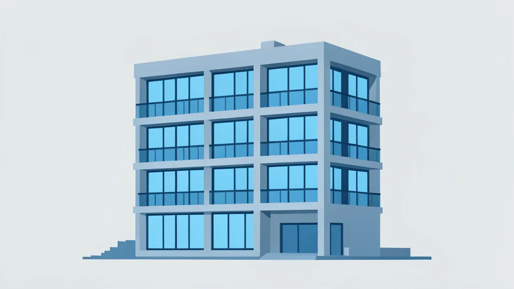 A modern multi-story apartment building with large glass windows and balconies