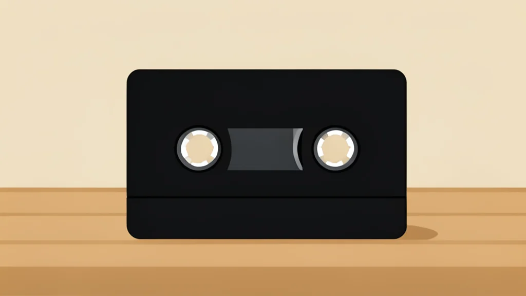 A physical media server box sits on a wooden shelf next to a stack of vinyl records.