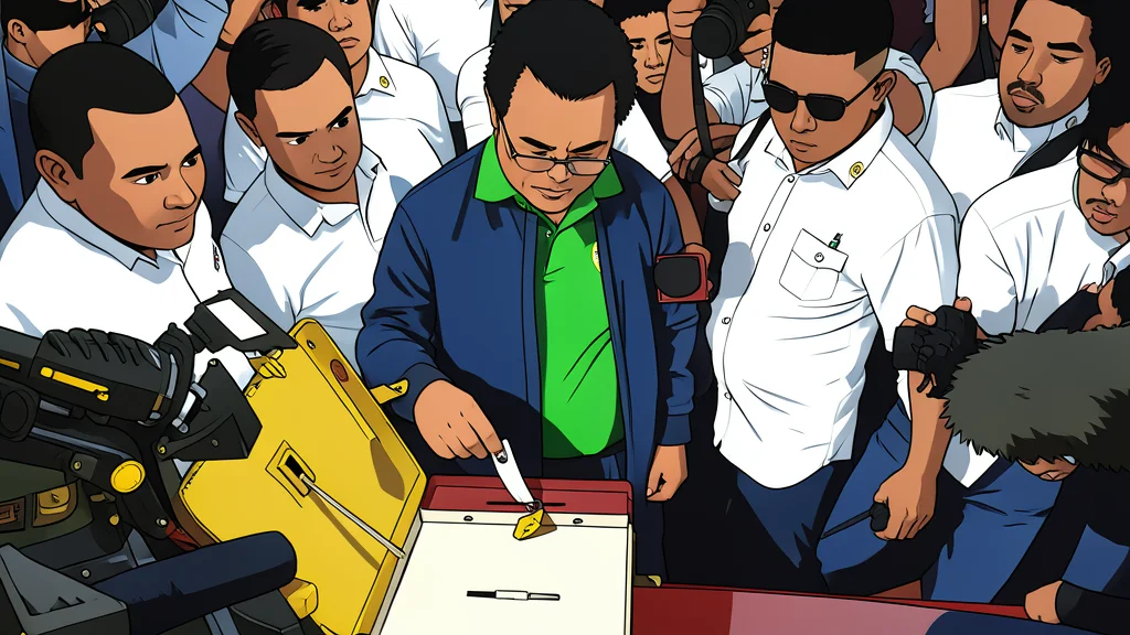 A ballot box and a stack of paper ballots on a wooden table