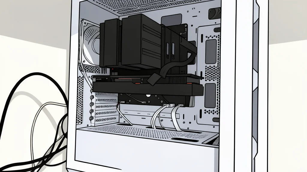 A disassembled computer tower with internal components visible, including a graphics card and memory sticks, sitting on a workbench.