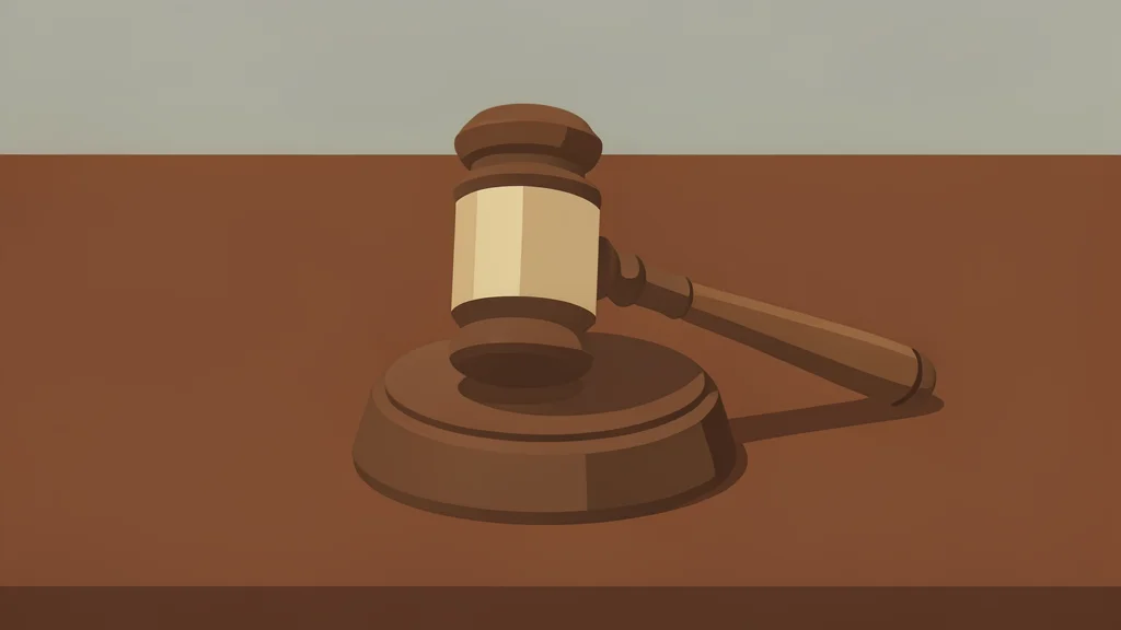 A wooden gavel resting on a polished mahogany desk